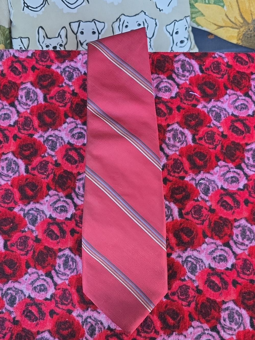 Vintage Christian Dior Monsieur Red Silk Blend Regimental Striped Necktie